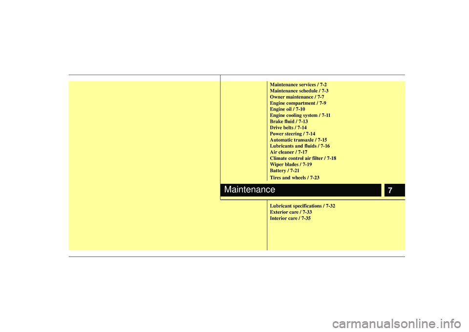 KIA RIO HATCHBACK 2007 Owners Manual 7
Maintenance services / 7-2
Maintenance schedule / 7-3
Owner maintenance / 7-7
Engine compartment / 7-9
Engine oil / 7-10
Engine cooling system / 7-11
Brake fluid / 7-13
Drive belts / 7-14
Power stee KIA RIO HATCHBACK 2007 Owners Manual 7
Maintenance services / 7-2
Maintenance schedule / 7-3
Owner maintenance / 7-7
Engine compartment / 7-9
Engine oil / 7-10
Engine cooling system / 7-11
Brake fluid / 7-13
Drive belts / 7-14
Power stee
