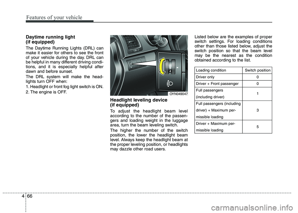 KIA VENGA 2015 Owners Manual Features of your vehicle
66
4
Daytime running light (if equipped)
The Daytime Running Lights (DRL) can
make it easier for others to see the front
of your vehicle during the day. DRL can
be helpful KIA VENGA 2015 Owners Manual Features of your vehicle
66
4
Daytime running light (if equipped)
The Daytime Running Lights (DRL) can
make it easier for others to see the front
of your vehicle during the day. DRL can
be helpful