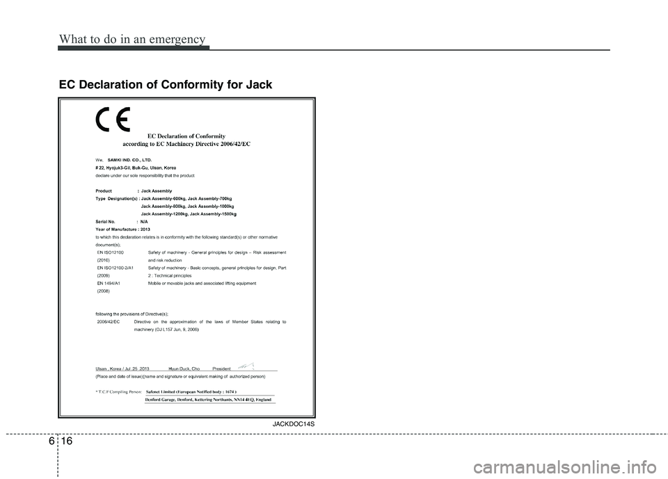 KIA VENGA 2015  Owners Manual What to do in an emergency
16
6
EC Declaration of Conformity for Jack
JACKDOC14S  