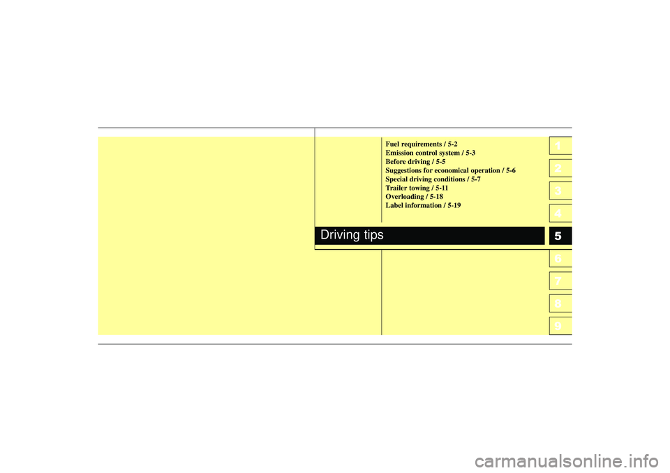 KIA SPECTRA5 2006 User Guide 1
2
3
4
5
6
7
8
91
2
3
4
5
6
7
8
9
Fuel requirements / 5-2
Emission control system / 5-3
Before driving / 5-5
Suggestions for economical operation / 5-6
Special driving conditions / 5-7
Trailer towing KIA SPECTRA5 2006 User Guide 1
2
3
4
5
6
7
8
91
2
3
4
5
6
7
8
9
Fuel requirements / 5-2
Emission control system / 5-3
Before driving / 5-5
Suggestions for economical operation / 5-6
Special driving conditions / 5-7
Trailer towing