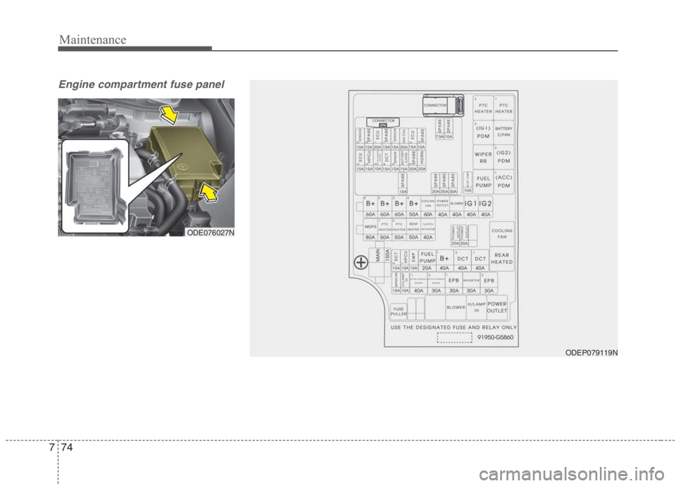 KIA NIRO HYBRID EV 2021  Owners Manual Maintenance
74 7
Engine compartment fuse panel
ODEP079119N
ODE076027N 