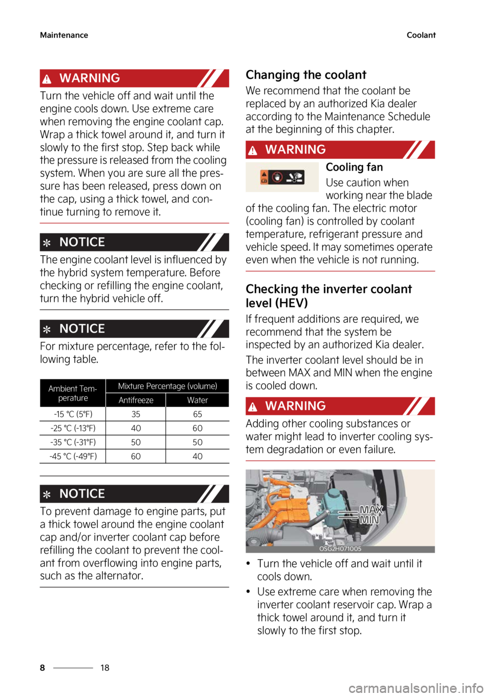 KIA NIRO HYBRID EV 2023  Owners Manual �.�B�J�O�U�F�O�B�O�D�F
��
�
�$�P�P�M�B�O�U
�8�"�3�/�*�/�(
�5�V�S�O��U�I�F��W�F�I�J�D�M�F��P�G�G��B�O�E��X�B�J�U��V�O�U�J�M��U�I�F�
�F�O�H�J�O�F��D�P�P�M�T��E�P�X�O���6�T�F��F�Y�U�S�F�N