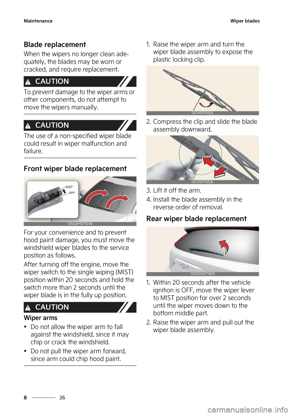 KIA NIRO HYBRID EV 2023  Owners Manual �.�B�J�O�U�F�O�B�O�D�F
��
�
�8�J�Q�F�S��C�M�B�E�F�T
�#�M�B�E�F��S�F�Q�M�B�D�F�N�F�O�U
�8�I�F�O��U�I�F��X�J�Q�F�S�T��O�P��M�P�O�H�F�S��D�M�F�B�O��B�E�F-
�R�V�B�U�F�M�Z�
��U�I�F��C�M�B�E�F�