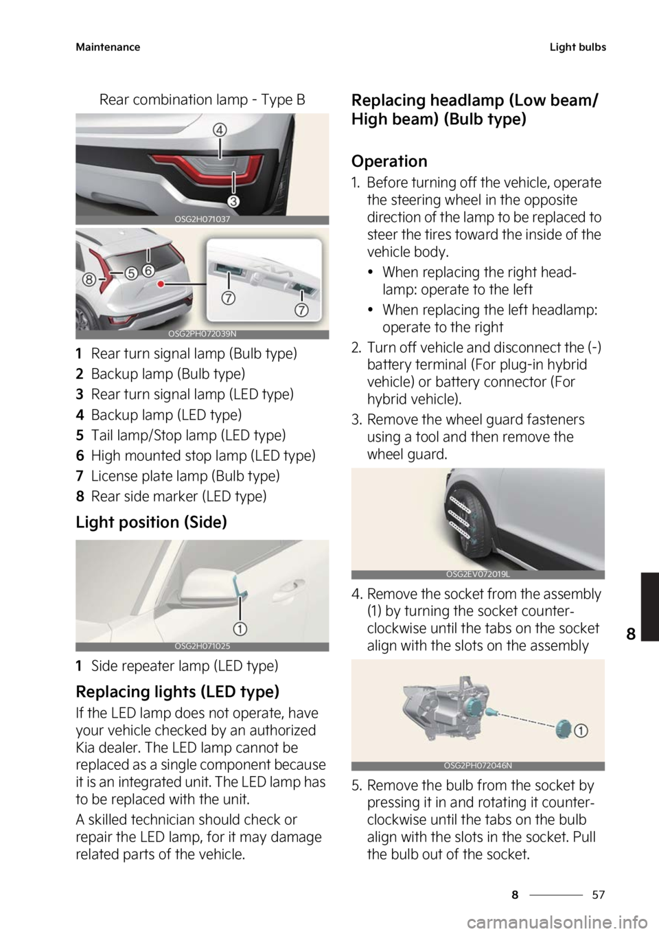 KIA NIRO HYBRID EV 2023  Owners Manual ��
�
�
�.�B�J�O�U�F�O�B�O�D�F�-�J�H�I�U��C�V�M�C�T
�3�F�B�S��D�P�N�C�J�O�B�U�J�P�O��M�B�N�Q����5�Z�Q�F��#
���3�F�B�S��U�V�S�O��T�J�H�O�B�M��M�B�N�Q��	�#�V�M�C��U�Z�Q�F�

���#�B�D�L