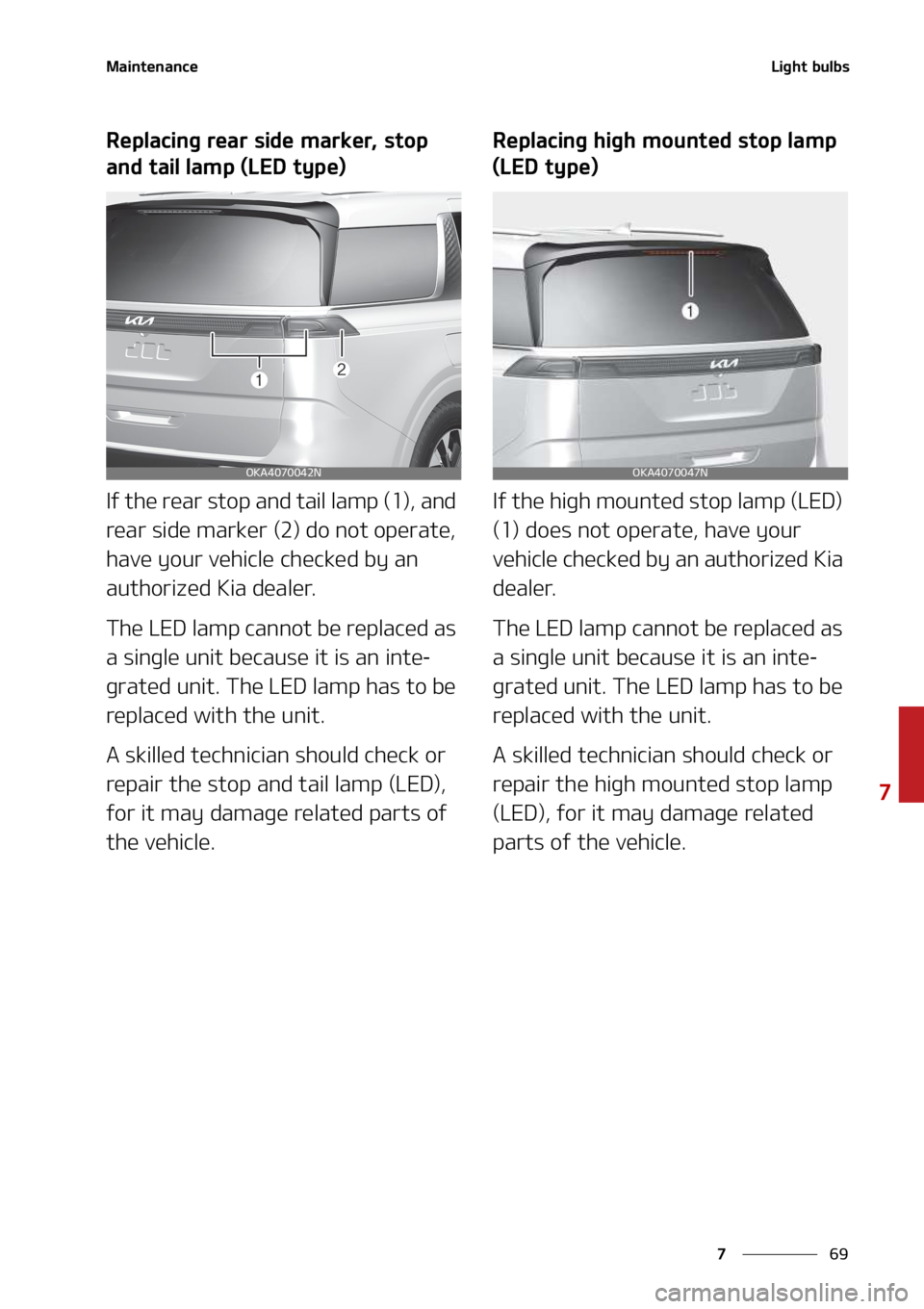 KIA SEDONA 2022  Owners Manual ��
�
�
�.�B�J�O�U�F�O�B�O�D�F�-�J�H�I�U��C�V�M�C�T
�3�F�Q�M�B�D�J�O�H��S�F�B�S��T�J�E�F��N�B�S�L�F�S�
��T�U�P�Q�
�B�O�E��U�B�J�M��M�B�N�Q��	�-�&�%��U�Z�Q�F�

�*�G��U�I�F��S�F�B�S��T�U