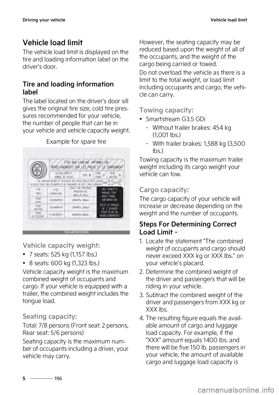 KIA SEDONA 2023  Owners Manual �%�S�J�W�J�O�H��Z�P�V�S��W�F�I�J�D�M�F
���
�
�7�F�I�J�D�M�F��M�P�B�E��M�J�N�J�U
�7�F�I�J�D�M�F��M�P�B�E��M�J�N�J�U
�5�I�F��W�F�I�J�D�M�F��M�P�B�E��M�J�N�J�U��J�T��E�J�T�Q�M�B�Z�F�E��P�
