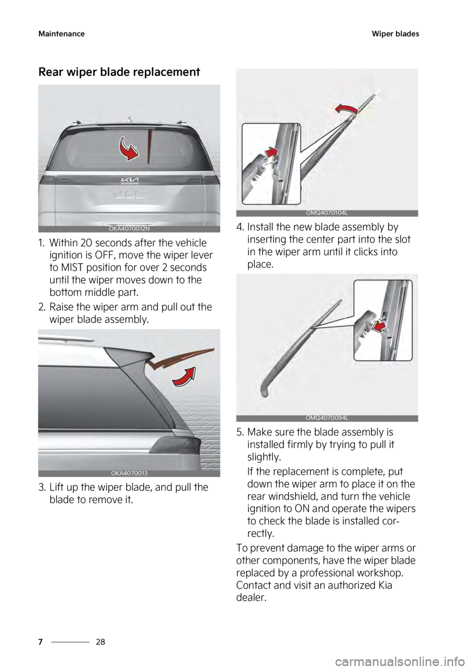 KIA SEDONA 2023  Owners Manual �.�B�J�O�U�F�O�B�O�D�F
��
�
�8�J�Q�F�S��C�M�B�E�F�T
�3�F�B�S��X�J�Q�F�S��C�M�B�E�F��S�F�Q�M�B�D�F�N�F�O�U
�� �8�J�U�I�J�O�����T�F�D�P�O�E�T� �B�G�U�F�S��U�I�F��W�F�I�J�D�M�F�
�J�H�O�J