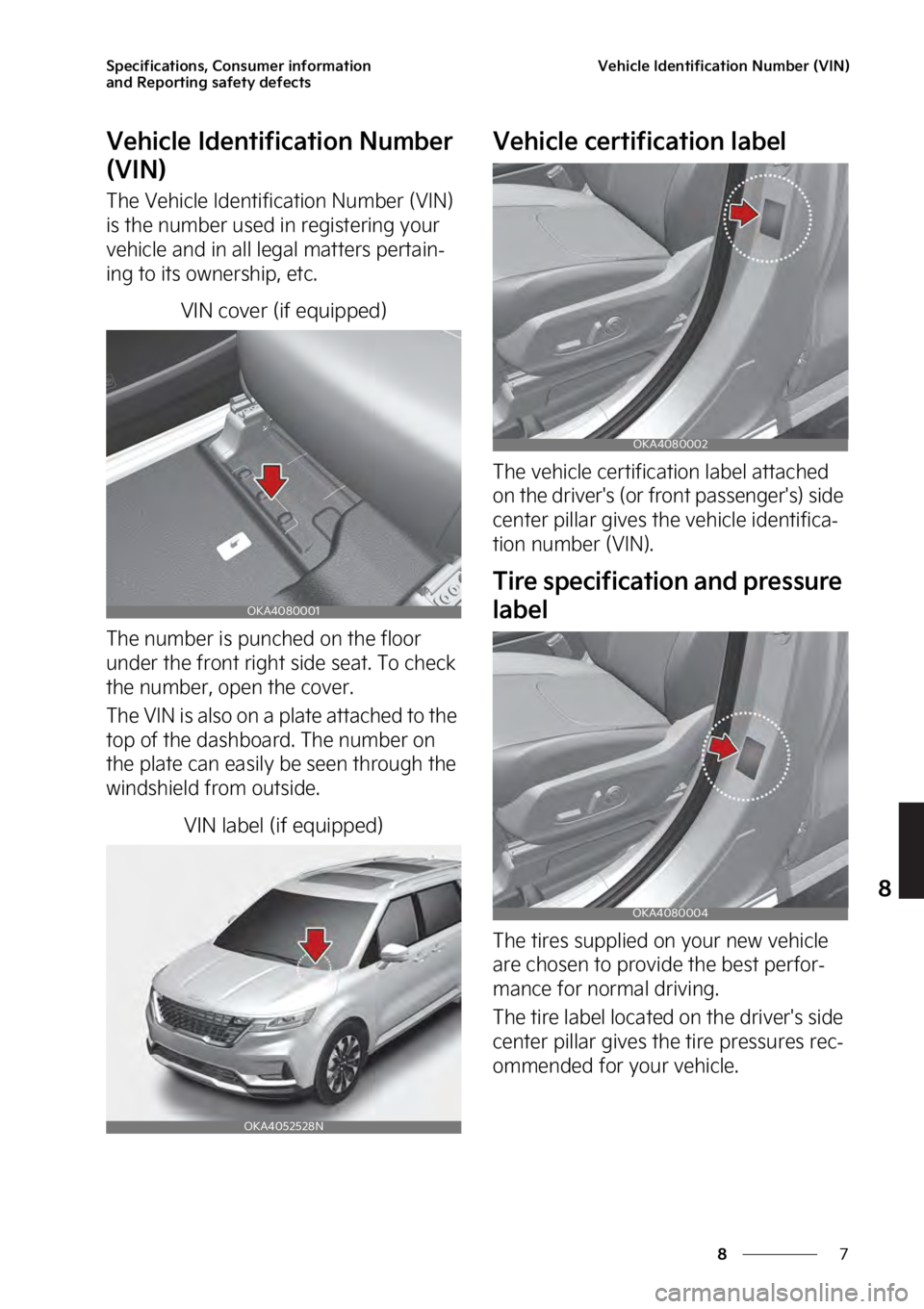 KIA SEDONA 2023  Owners Manual �
�
�
�4�Q�F�D�J�G�J�D�B�U�J�P�O�T�
��$�P�O�T�V�N�F�S��J�O�G�P�S�N�B�U�J�P�O�
�B�O�E��3�F�Q�P�S�U�J�O�H��T�B�G�F�U�Z��E�F�G�F�D�U�T�7�F�I�J�D�M�F��*�E�F�O�U�J�G�J�D�B�U�J�P�O��/�V�N�C�F�S�