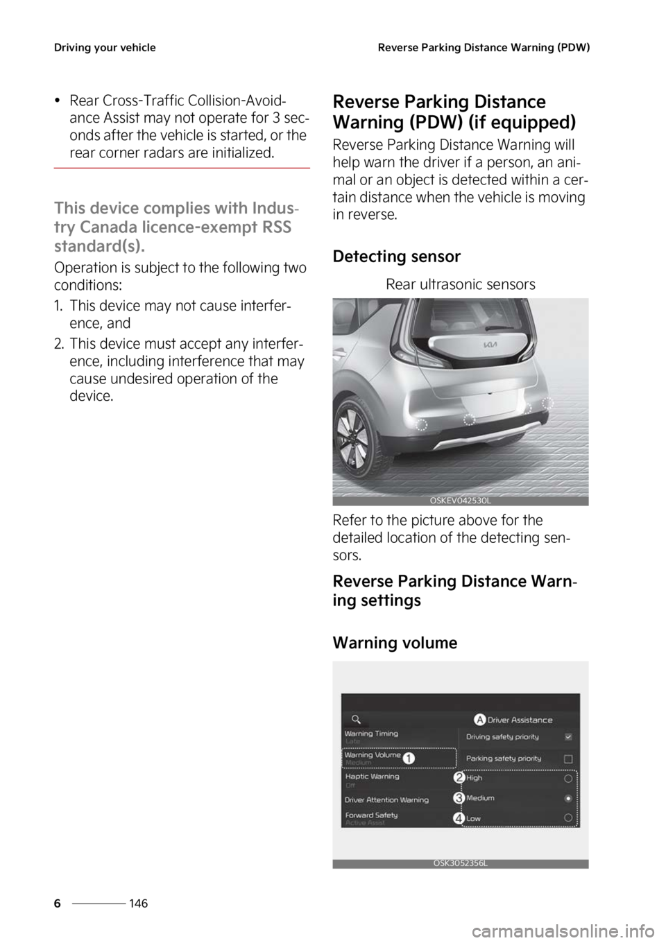 KIA SOUL EV 2023  Owners Manual �%�S�J�W�J�O�H��Z�P�V�S��W�F�I�J�D�M�F
���
�
�3�F�W�F�S�T�F��1�B�S�L�J�O�H��%�J�T�U�B�O�D�F��8�B�S�O�J�O�H��	�1�%�8�

