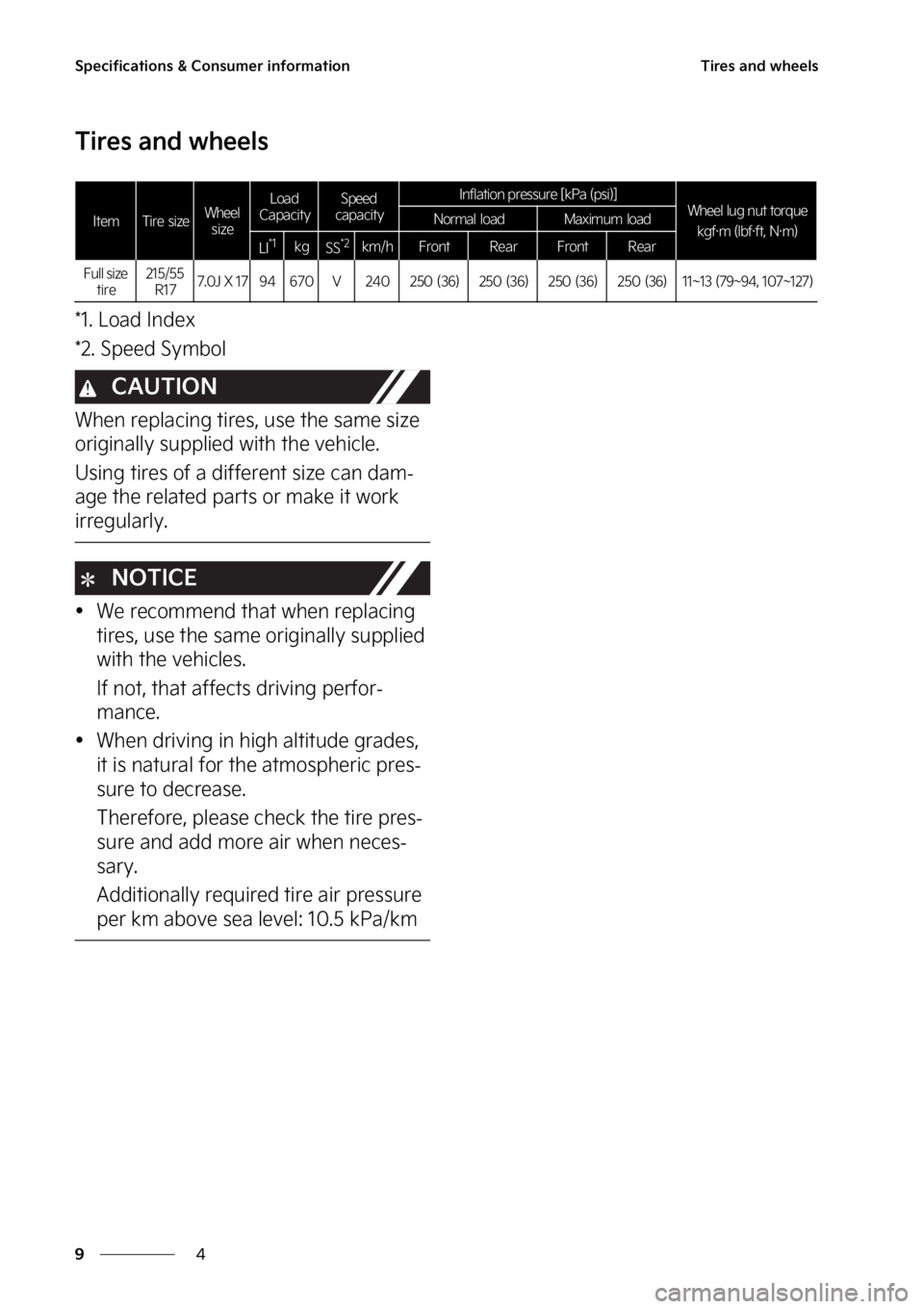 KIA SOUL EV 2023  Owners Manual �4�Q�F�D�J�G�J�D�B�U�J�P�O�T����$�P�O�T�V�N�F�S��J�O�G�P�S�N�B�U�J�P�O
�
�
�5�J�S�F�T��B�O�E��X�I�F�F�M�T
�5�J�S�F�T��B�O�E��X�I�F�F�M�T
�����-�P�B�E��*�O�E�F�Y
�����4�Q�F�F�E��4�Z