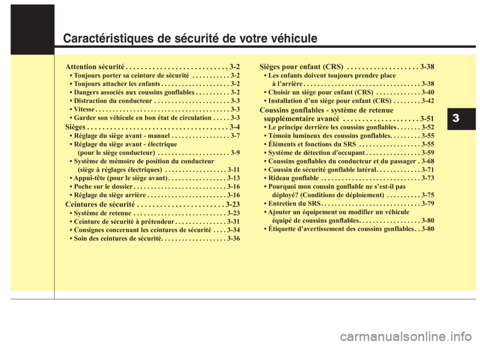 KIA NIRO 2020 Manuel du propriétaire (in French) Caractéristiques de sécurité de votre véhicule
Attention sécurité . . . . . . . . . . . . . . . . . . . . . . . . . . . 3-2 Toujours porter sa ceinture de sécurité . . . . . . . . . . . 3-2
KIA NIRO 2020 Manuel du propriétaire (in French) Caractéristiques de sécurité de votre véhicule
Attention sécurité . . . . . . . . . . . . . . . . . . . . . . . . . . . 3-2 Toujours porter sa ceinture de sécurité . . . . . . . . . . . 3-2