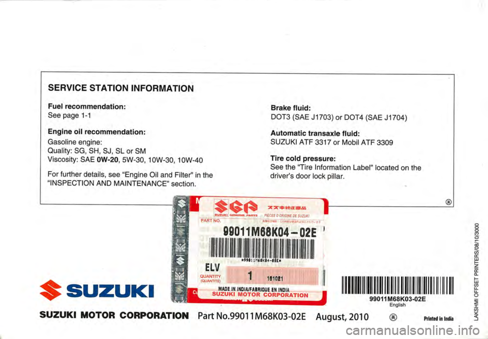 SUZUKI ALTO 2009 Owners Manual SUZUKI ALTO 2009 Owners Manual