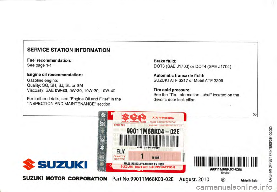 SUZUKI ALTO 2010  Owners Manual 