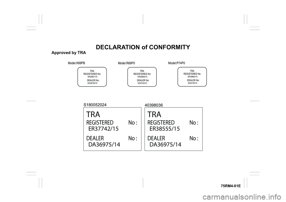 SUZUKI IGNIS 2019  Owners Manual 75RM4-01E
DECLARATION of CONFORMITY
Approved by TRA
	
	
 

&
