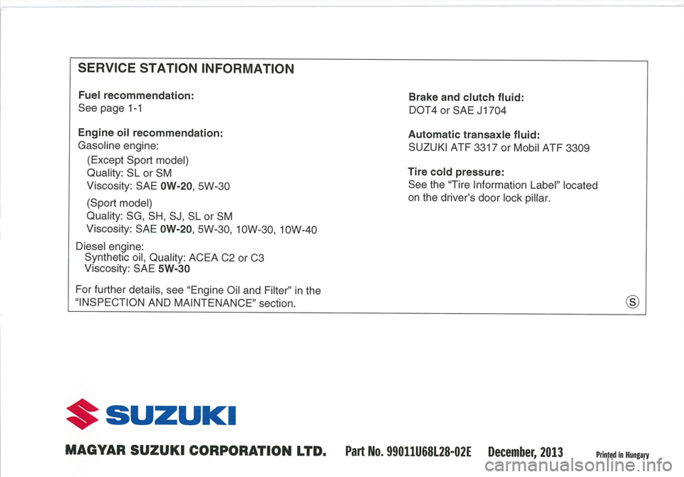 SUZUKI SWIFT 2014  Owners Manual 