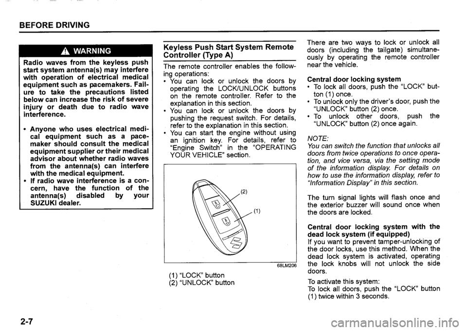 SUZUKI SX4 2014 Owners Manual 