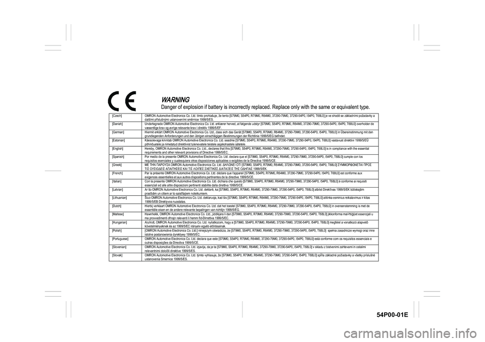 SUZUKI GRAND VITARA 2022  Owners Manual 54P00-01E
[Czech]  OMRON Automotive Electronics Co. Ltd. tímto prohlašuje, že tento [S79M0, S54P0, R79M0, R64M0, 37290-79M0, 37290-54P0, I54P0, T68L0] je ve shod se základními požadavky a 
dal