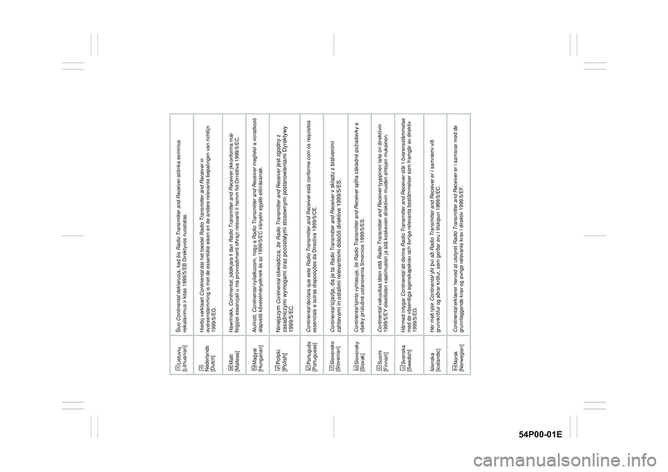 SUZUKI GRAND VITARA 2022  Owners Manual 54P00-01E
Lietuvi# 
[Lithuanian] 
 
Šiuo Continental deklaruoja, kad šis Radio Transmitter and Receiver atitinka esminius 
reikalavimus ir kitas 1999/5/EB Direktyvos nuostatas.
 
Nederlands 
[Dutch]