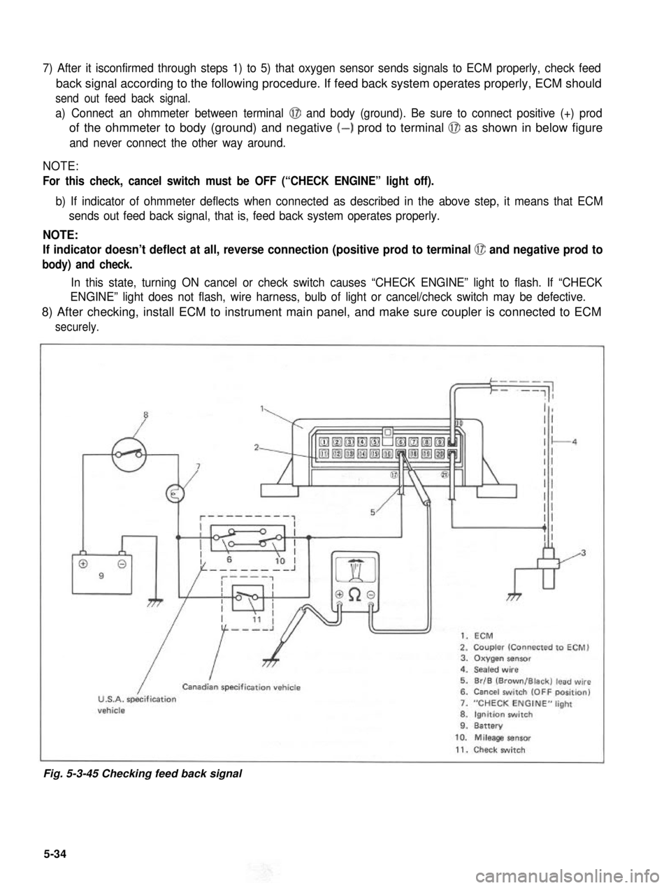 SUZUKI GRAND VITARA 1987 Service Repair Manual 7) After it isconfirmed through steps 1) to 5) that oxygen sensor sends signals to ECM properly, check feed
back signal according to the following procedure. If feed back system operates properly, ECM SUZUKI GRAND VITARA 1987 Service Repair Manual 7) After it isconfirmed through steps 1) to 5) that oxygen sensor sends signals to ECM properly, check feed
back signal according to the following procedure. If feed back system operates properly, ECM