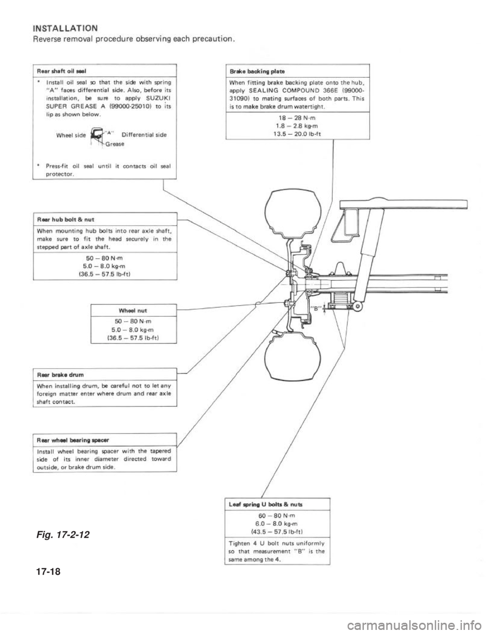 SUZUKI GRAND VITARA 1987 Service Repair Manual Fig. 17-2-12
17-18 SUZUKI GRAND VITARA 1987 Service Repair Manual Fig. 17-2-12
17-18