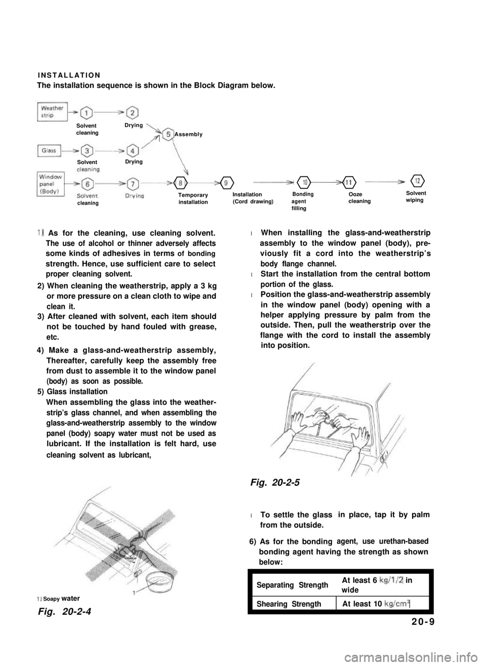 SUZUKI GRAND VITARA 1987 Service Repair Manual INSTALLATION
The installation sequence is shown in the Block Diagram below.
SolventcleaningDrying\rr05 Assembly
SolventDrying
4
-8-9F10-11B12
TemporaryinstallationInstallation(Cord drawing)Bondingagen SUZUKI GRAND VITARA 1987 Service Repair Manual INSTALLATION
The installation sequence is shown in the Block Diagram below.
SolventcleaningDrying\rr05 Assembly
SolventDrying
4
-8-9F10-11B12
TemporaryinstallationInstallation(Cord drawing)Bondingagen
