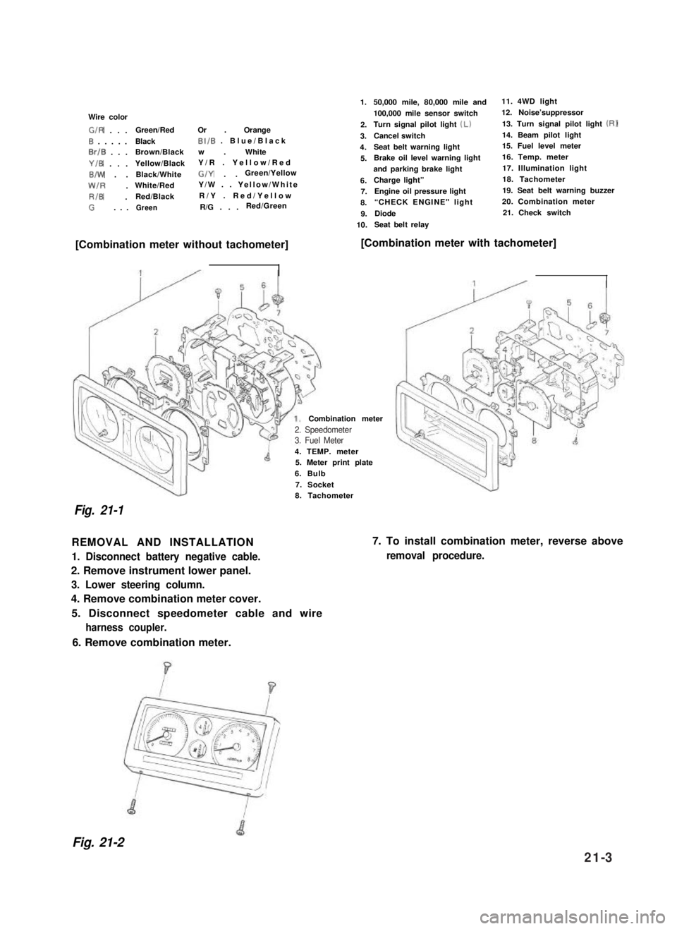 SUZUKI GRAND VITARA 1987 Service Repair Manual Wire color
G/R . . .Green/RedOr . Orange
0 . . . . .BlackBI/B . Blue/Black
0rlB . . .Brown/Blackw . White
Y/B . . .Yellow/BlackY/R . Yellow/Red
B/W . .Black/WhiteG/Y . .Green/Yellow
W/R .White/RedY/W SUZUKI GRAND VITARA 1987 Service Repair Manual Wire color
G/R . . .Green/RedOr . Orange
0 . . . . .BlackBI/B . Blue/Black
0rlB . . .Brown/Blackw . White
Y/B . . .Yellow/BlackY/R . Yellow/Red
B/W . .Black/WhiteG/Y . .Green/Yellow
W/R .White/RedY/W