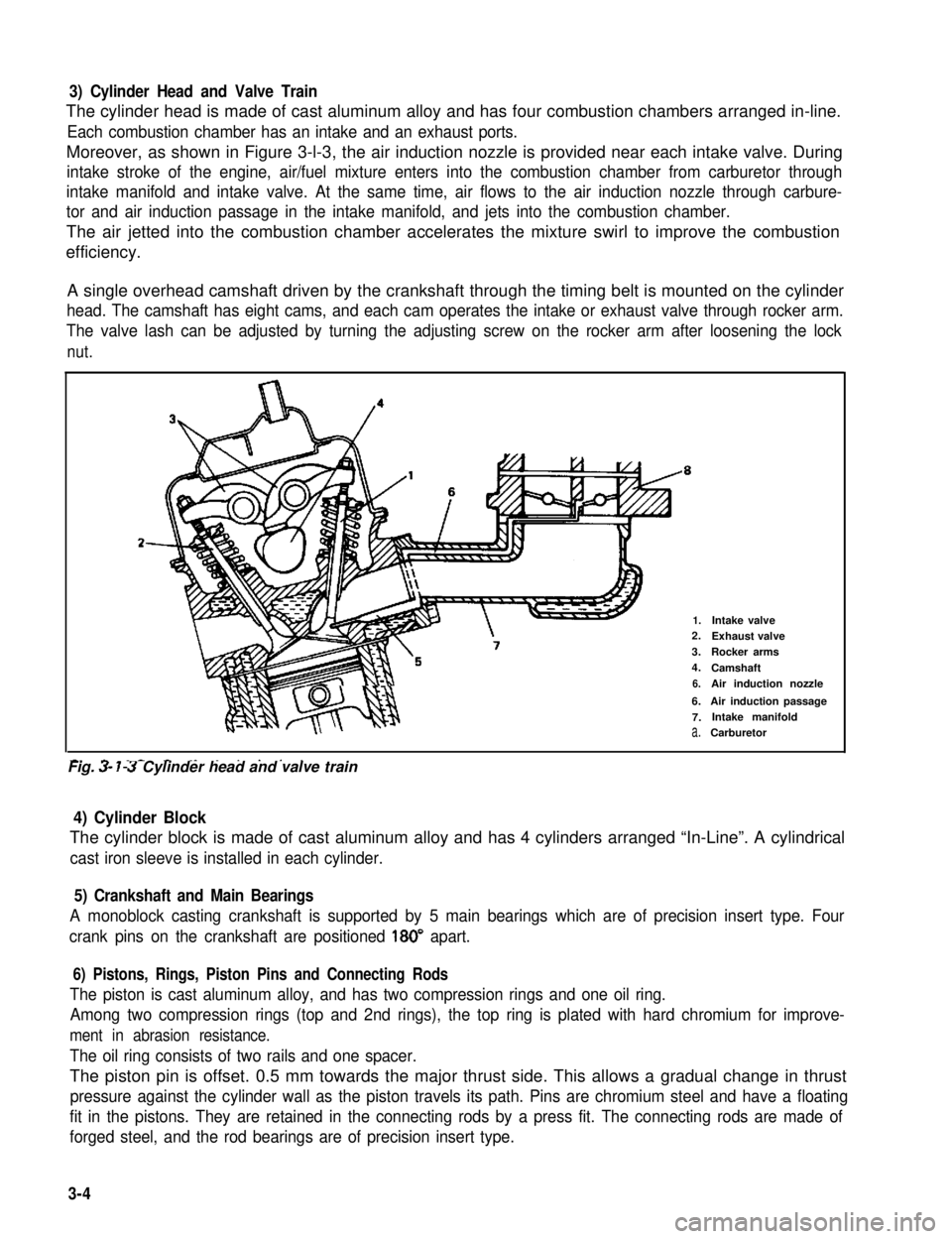 SUZUKI GRAND VITARA 1987 Service Manual PDF 3) Cylinder Head and Valve Train
The cylinder head is made of cast aluminum alloy and has four combustion chambers arranged in-line.
Each combustion chamber has an intake and an exhaust ports.
Moreove SUZUKI GRAND VITARA 1987 Service Manual PDF 3) Cylinder Head and Valve Train
The cylinder head is made of cast aluminum alloy and has four combustion chambers arranged in-line.
Each combustion chamber has an intake and an exhaust ports.
Moreove