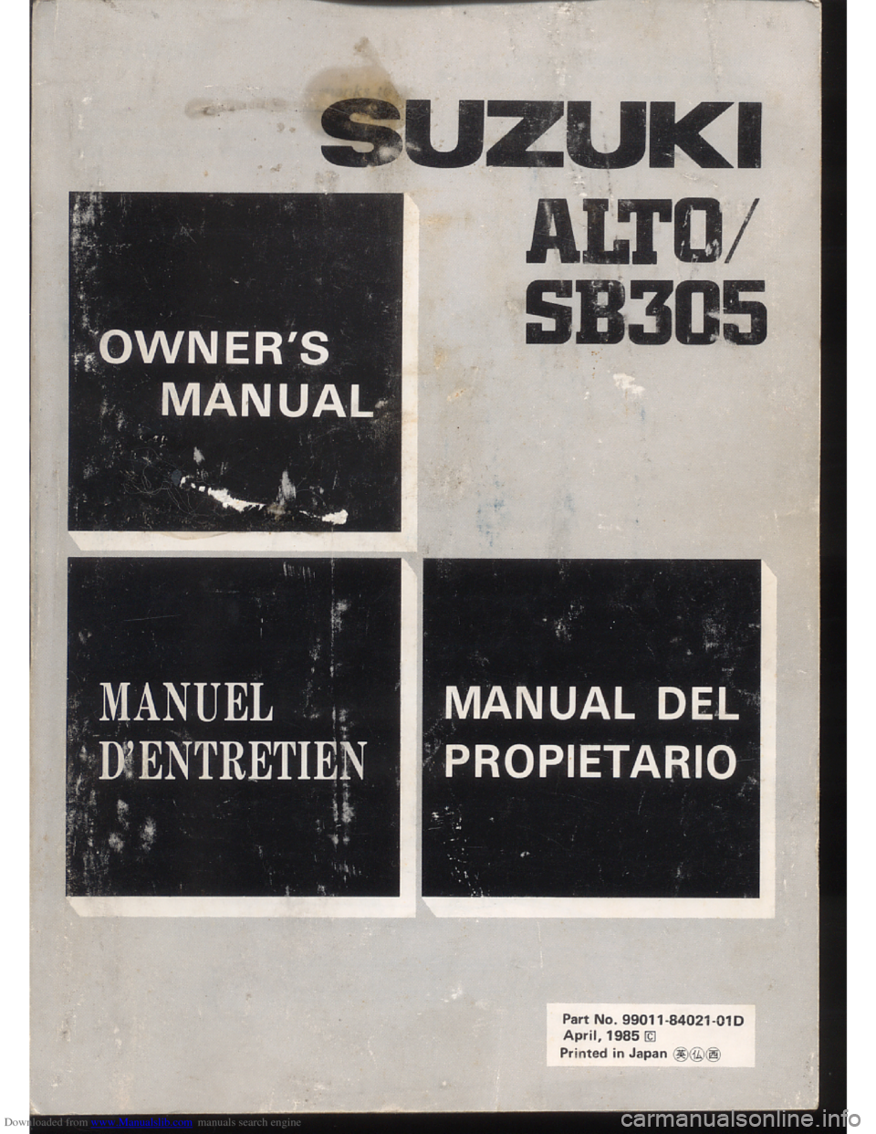 dashboard SUZUKI ALTO 1985 2.G Owners Manual (13 Pages)