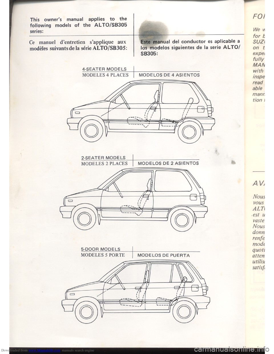 SUZUKI ALTO 1985 2.G Owners Manual Downloaded from www.Manualslib.com manuals search engine   