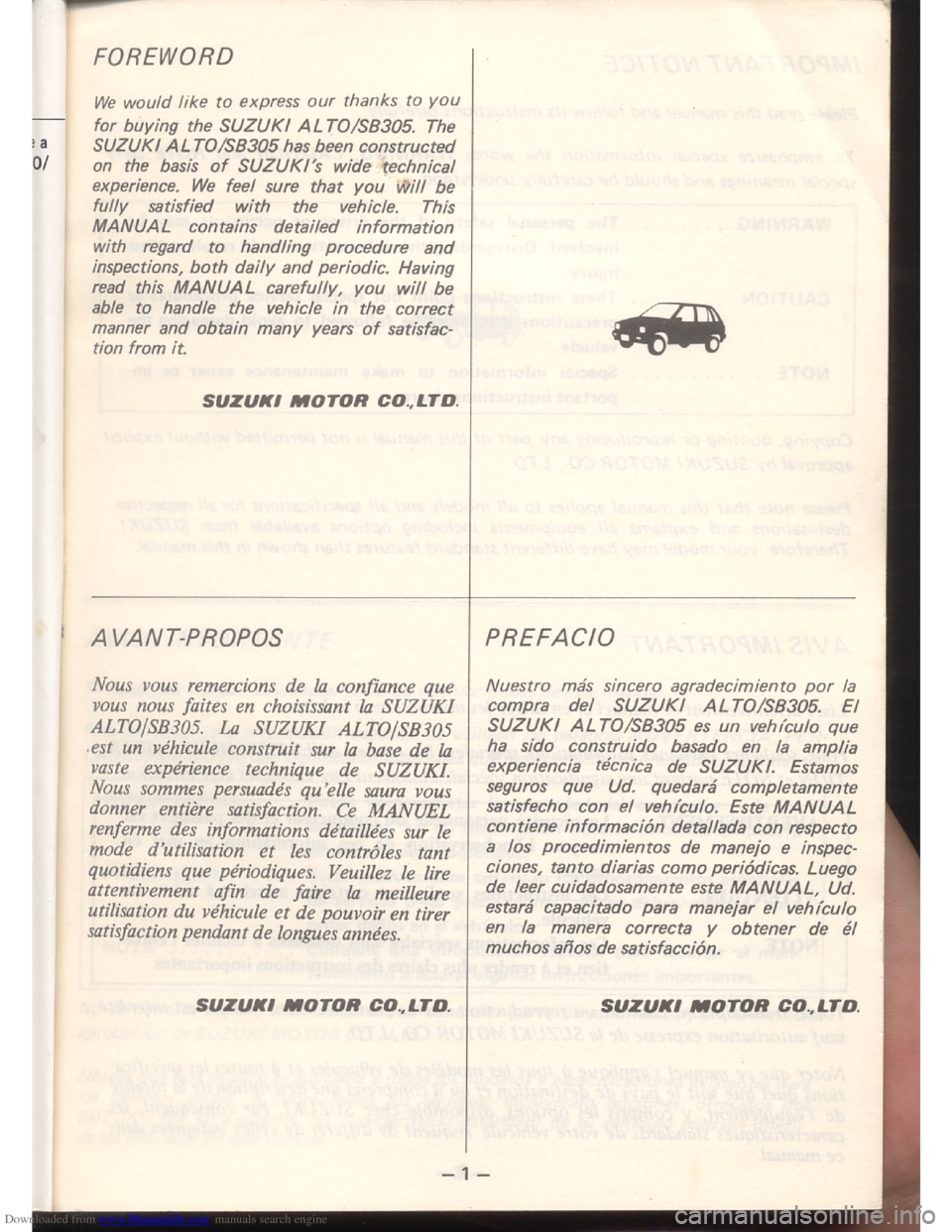 SUZUKI ALTO 1985 2.G Owners Manual Downloaded from www.Manualslib.com manuals search engine   
