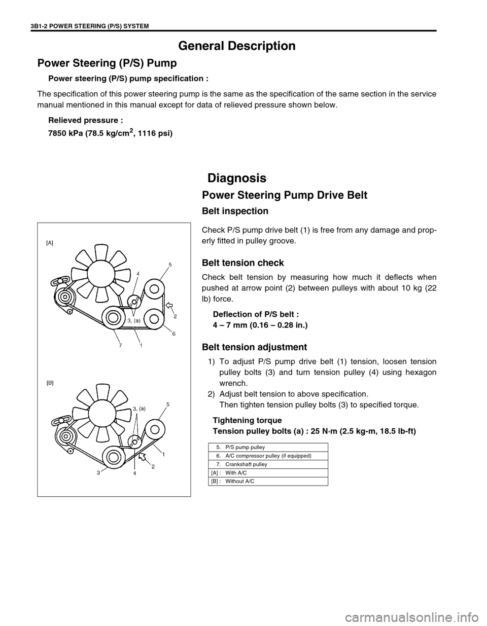 SUZUKI GRAND VITARA 1999 2.G Manual PDF 3B1-2 POWER STEERING (P/S) SYSTEM
General Description
Power Steering (P/S) Pump
Power steering (P/S) pump specification :
The specification of this power steering pump is the same as the specification SUZUKI GRAND VITARA 1999 2.G Manual PDF 3B1-2 POWER STEERING (P/S) SYSTEM
General Description
Power Steering (P/S) Pump
Power steering (P/S) pump specification :
The specification of this power steering pump is the same as the specification