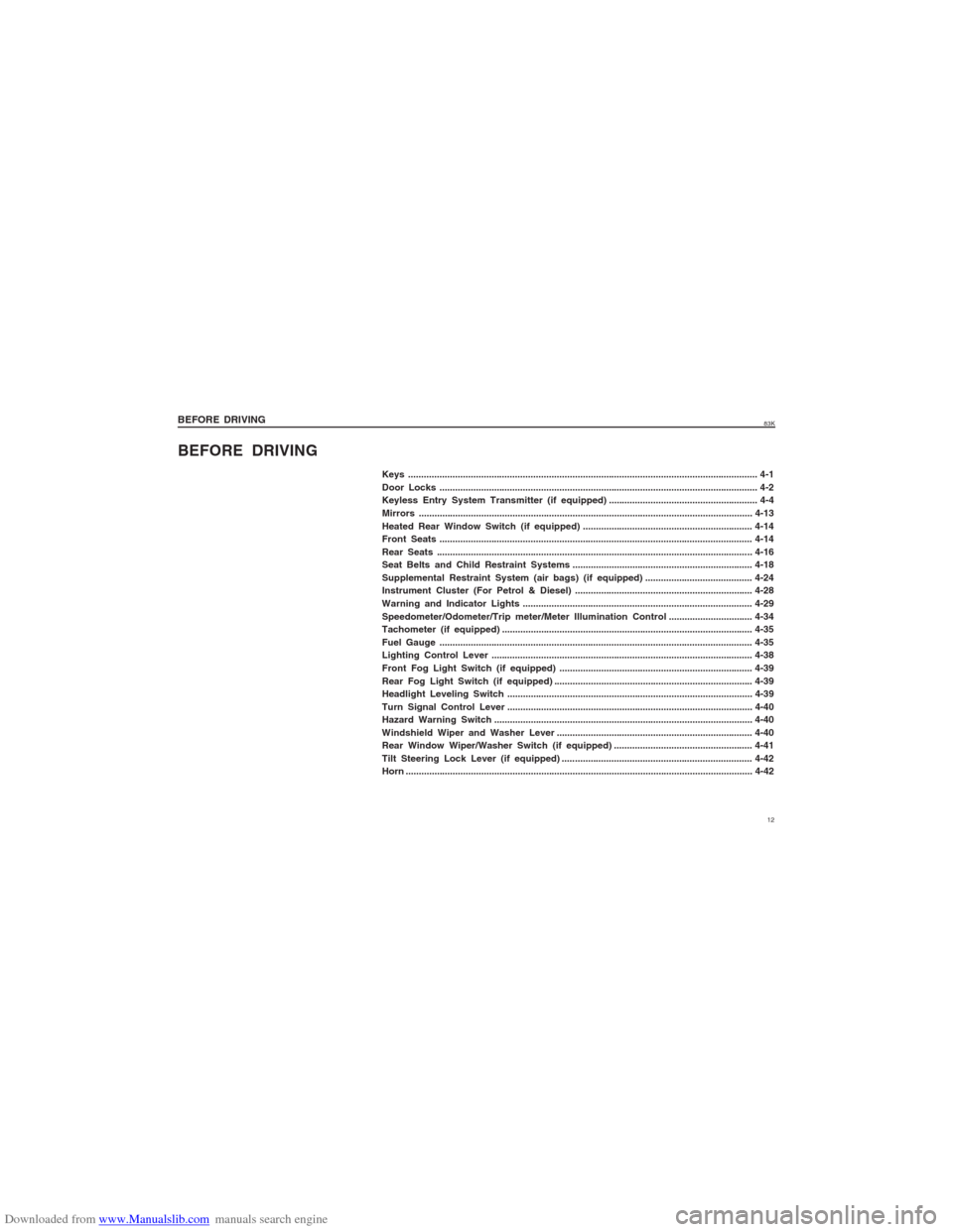 SUZUKI MARUTI 2005 1.G Owners Manual Downloaded from www.Manualslib.com manuals search engine 1283K
BEFORE DRIVING
Keys .....................................................................................................................