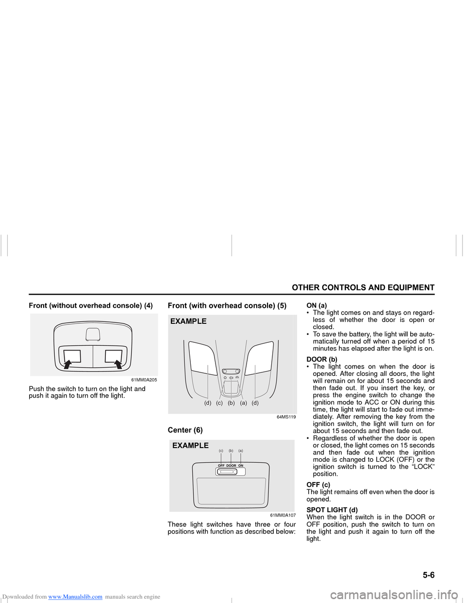 SUZUKI NEXA 2015 1.G Owners Manual Downloaded from www.Manualslib.com manuals search engine ���
�2�7�+�(�5��&�2�1�7�5�2�/�6��$�1���(�4�8�,�3�0�(�1�7
���0�6�����(
�)�U�R�Q�W���Z�L�W�K�R�X�W��R�Y�H�U�K�H�D�G��F�R�Q�V�R�O
