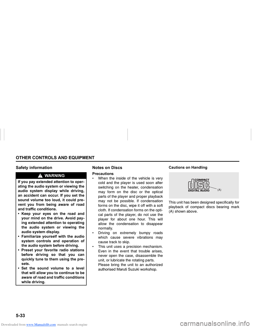 SUZUKI NEXA 2015 1.G Owners Manual Downloaded from www.Manualslib.com manuals search engine �����2�7�+�(�5��&�2�1�7�5�2�/�6��$�1���(�4�8�,�3�0�(�1�7
���0�6�����(
�6�D�I�H�W�\��L�Q�I�R�U�P�D�W�L�R�Q �1�R�W�H�V��R�Q���L