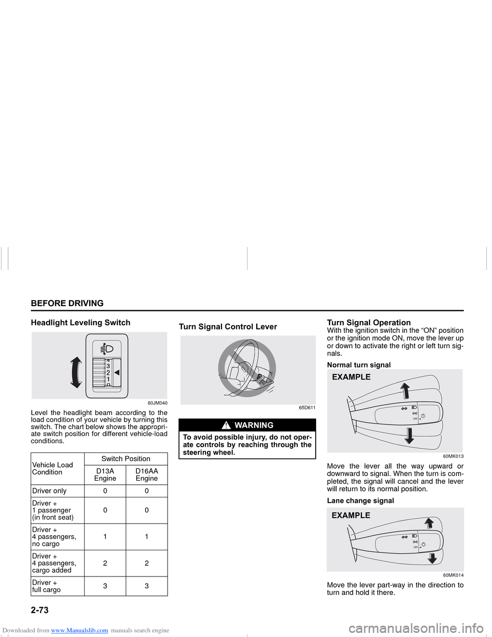 SUZUKI NEXA 2015 1.G Owners Manual Downloaded from www.Manualslib.com manuals search engine �����%�(�)�2�5�(���5�,�9�,�1�*
���0�6�����(
�+�H�D�G�O�L�J�K�W��/�H�Y�H�O�L�Q�J��6�Z�L�W�F�K
80JM040
Level the headlight beam acc
