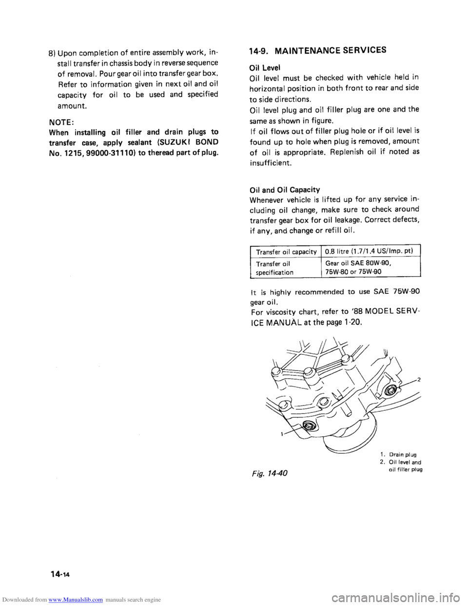 SUZUKI SAMURAI 1991 2.G 2WD Supplementary Service Owners Manual Downloaded from www.Manualslib.com manuals search engine    