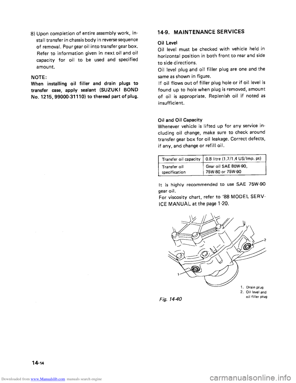 SUZUKI SAMURAI 1991 2.G 2WD Supplementary Service Owners Manual Downloaded from www.Manualslib.com manuals search engine SUZUKI SAMURAI 1991 2.G 2WD Supplementary Service Owners Manual Downloaded from www.Manualslib.com manuals search engine