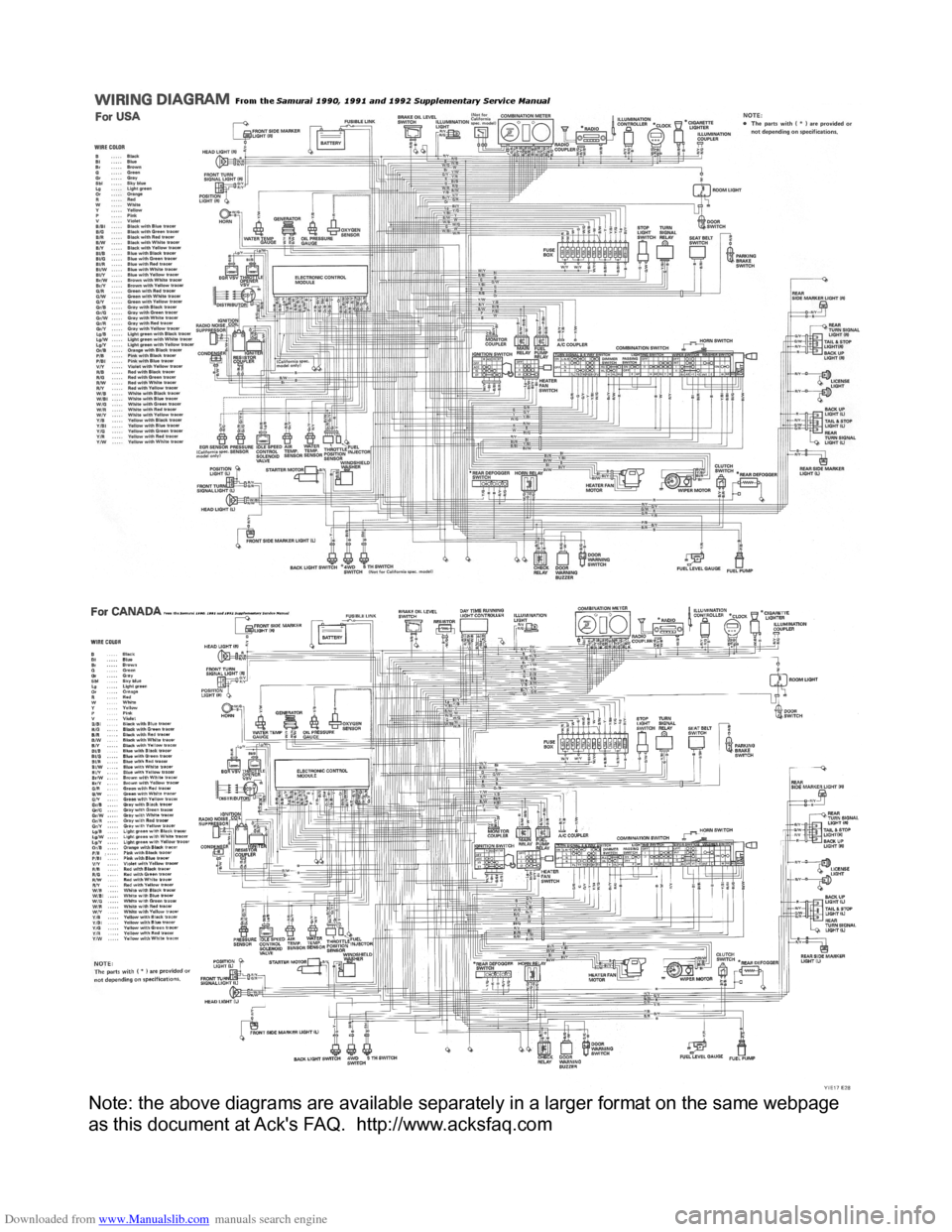 SUZUKI SAMURAI 1991 2.G 2WD Supplementary Service Service Manual Downloaded from www.Manualslib.com manuals search engine Note: the above diagrams are available separately in a larger format on the same webpage
as this document at Acks FAQ.  http://www.acksfaq.com