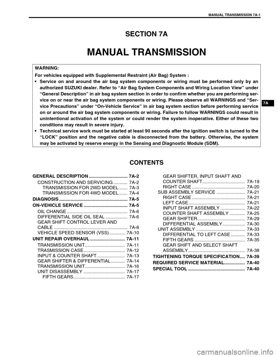 SUZUKI SWIFT 2000 1.G Transmission Service Workshop Manual 