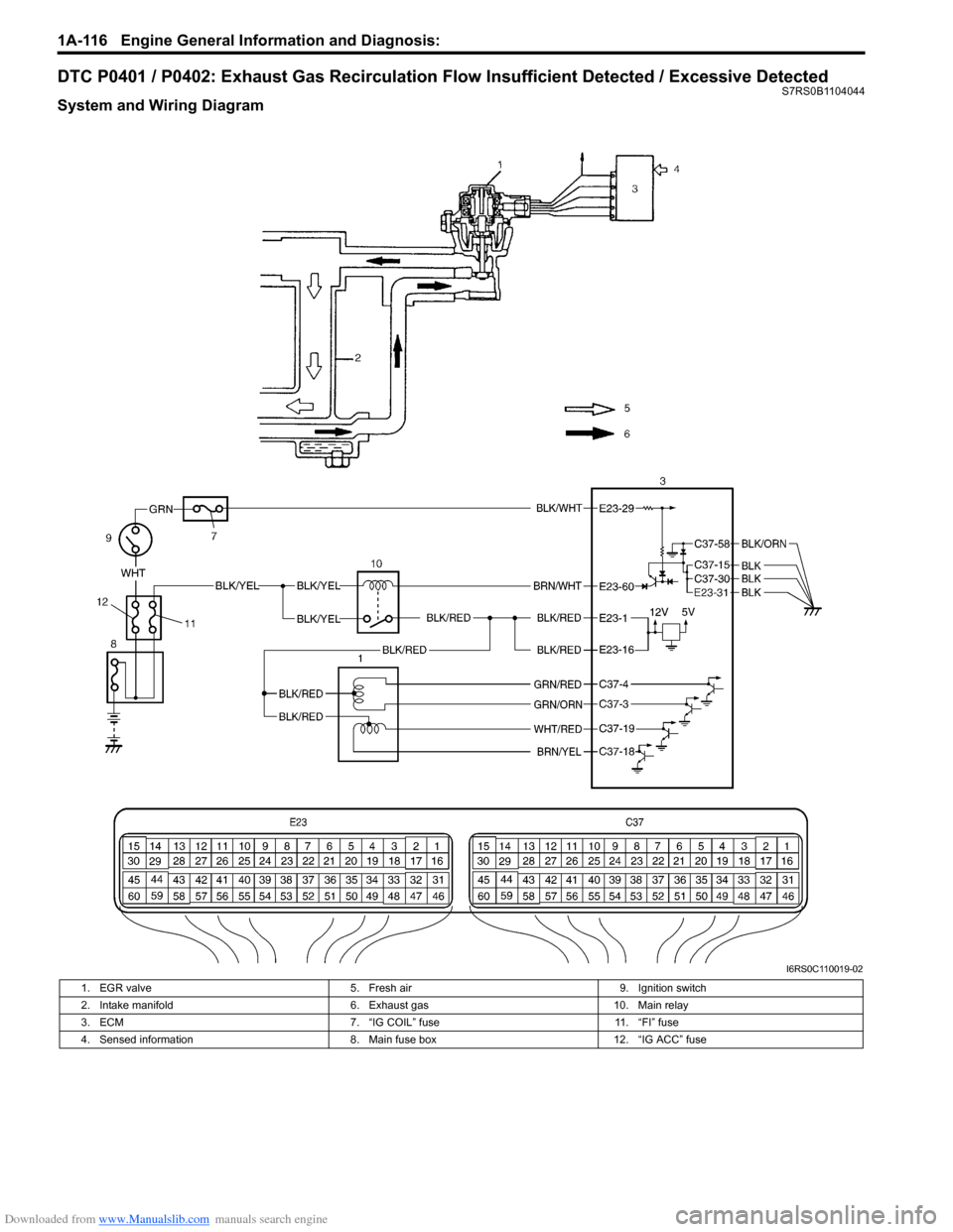 SUZUKI SWIFT 2008 2.G Service Workshop Manual Downloaded from www.Manualslib.com manuals search engine 1A-116 Engine General Information and Diagnosis: 
DTC P0401 / P0402: Exhaust Gas Recirculation Flow Insufficient Detected / Excessive DetectedS