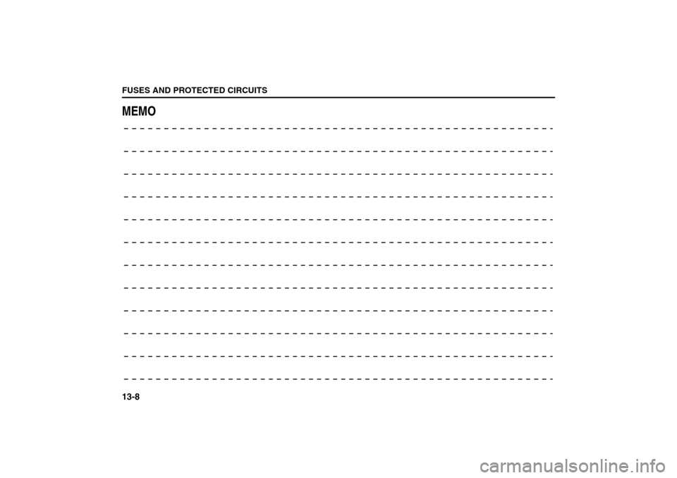 SUZUKI SX4 2008 1.G User Guide 13-8FUSES AND PROTECTED CIRCUITS
80J21-03E
MEMO 