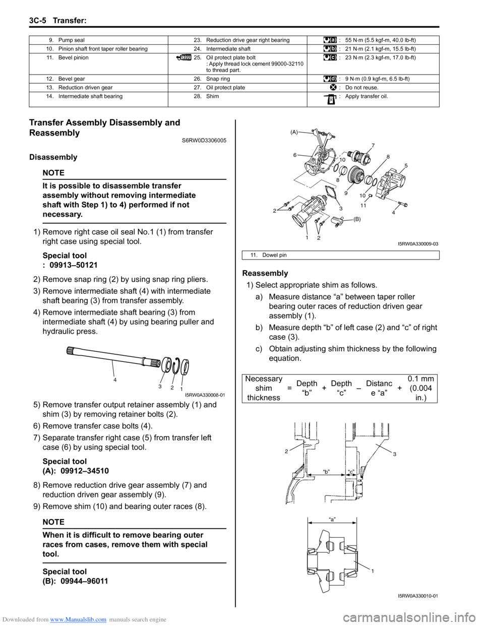 SUZUKI SX4 2006 1.G Service Workshop Manual Downloaded from www.Manualslib.com manuals search engine 3C-5 Transfer:
Transfer Assembly Disassembly and
Reassembly
S6RW0D3306005
Disassembly
NOTE
It is possible to disassemble transfer
assembly w SUZUKI SX4 2006 1.G Service Workshop Manual Downloaded from www.Manualslib.com manuals search engine 3C-5 Transfer:
Transfer Assembly Disassembly and
Reassembly
S6RW0D3306005
Disassembly
NOTE
It is possible to disassemble transfer
assembly w