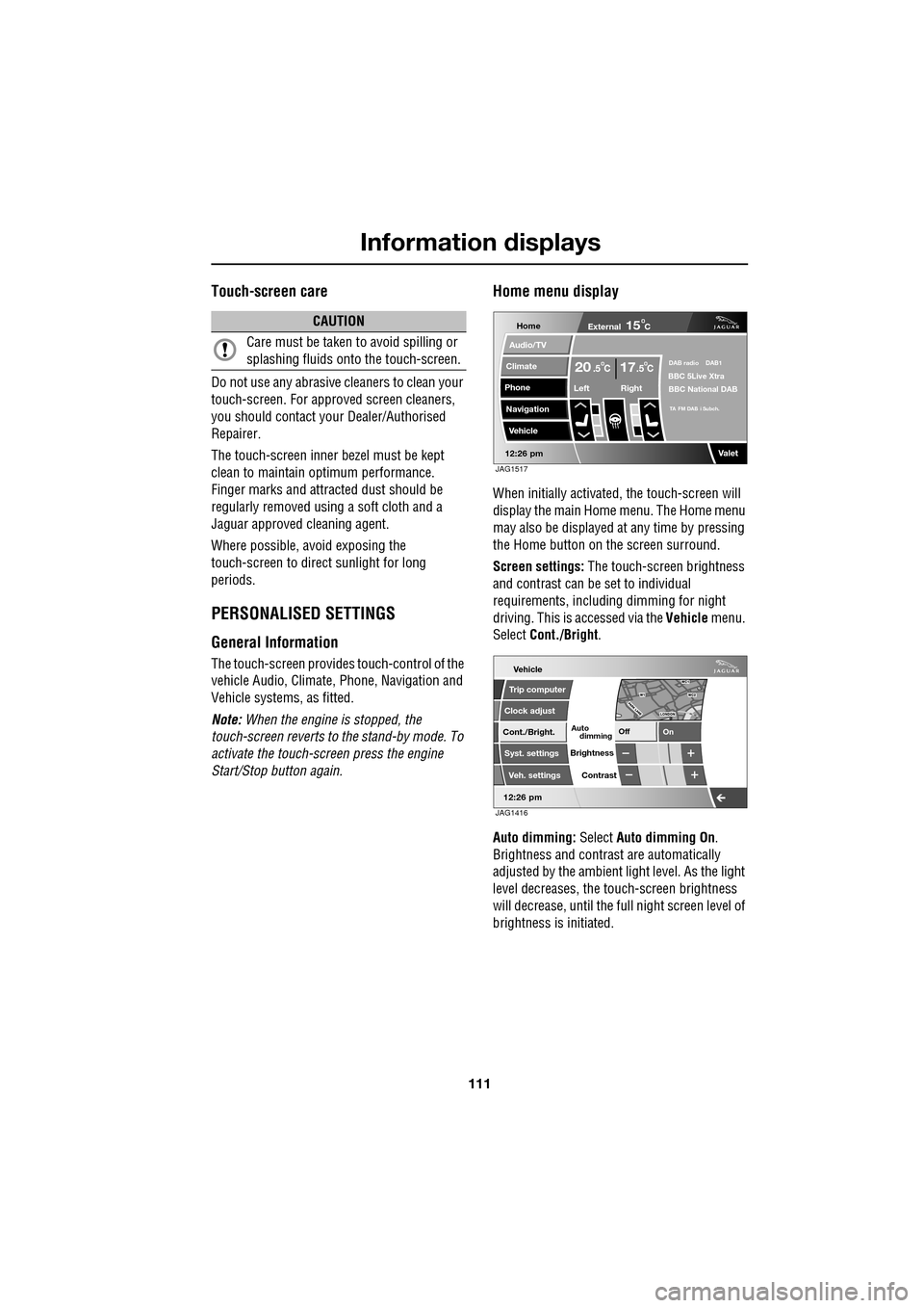 JAGUAR XF 2009 1.G Owners Manual (391 Pages), Page 120: 111 Information ...