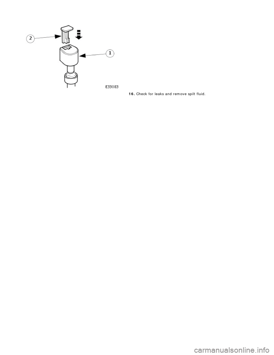 JAGUAR X308 1998 2.G Workshop Manual  
 
 
16. Check for leaks and remove spilt fluid. 
    