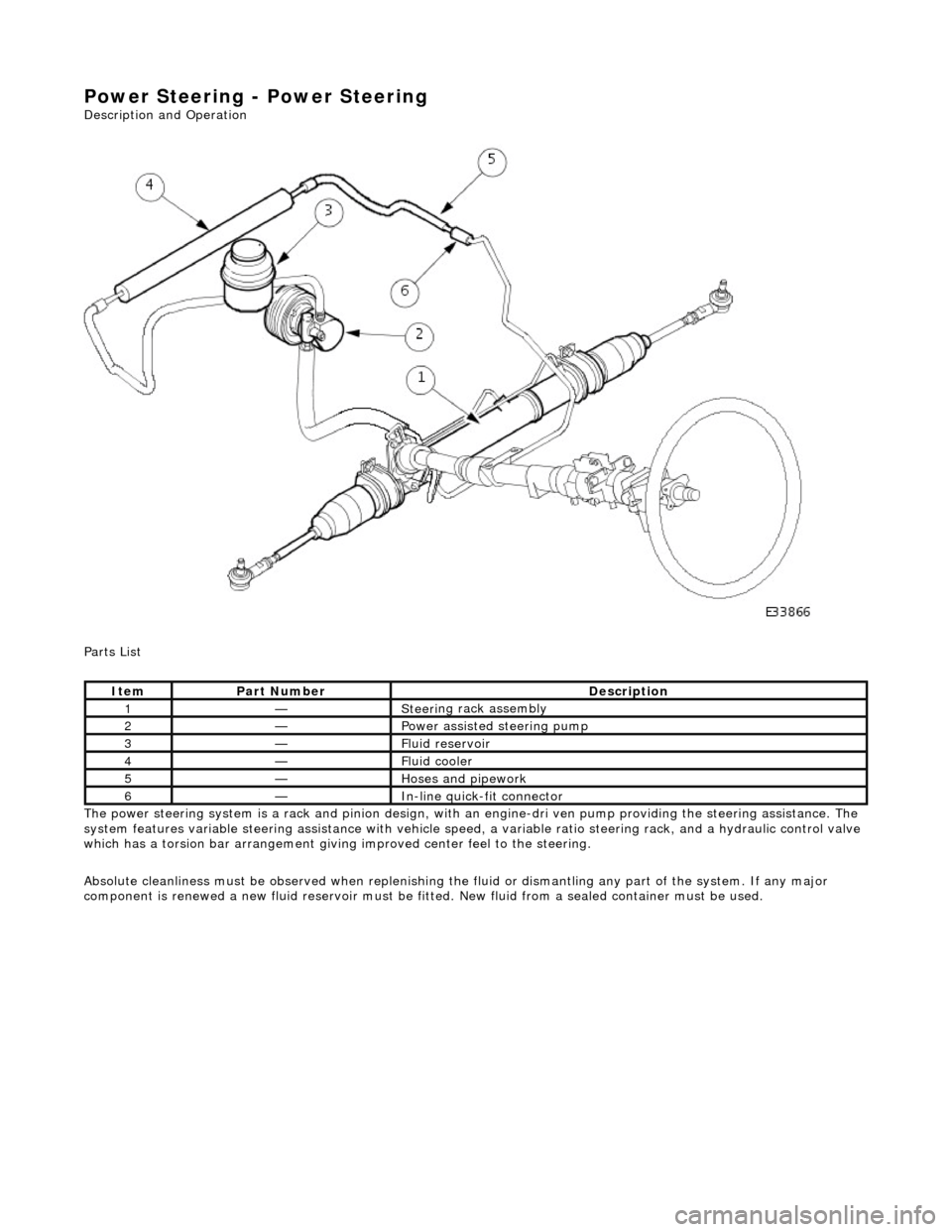 JAGUAR X308 1998 2.G Manual Online Power Steering - Power Steering
Description an
d Operation
Parts List
The power steering system is a rack and pinion design, with an engine-dri ve n pump providing the steering assistance. The JAGUAR X308 1998 2.G Manual Online Power Steering - Power Steering
Description an
d Operation
Parts List
The power steering system is a rack and pinion design, with an engine-dri ve n pump providing the steering assistance. The