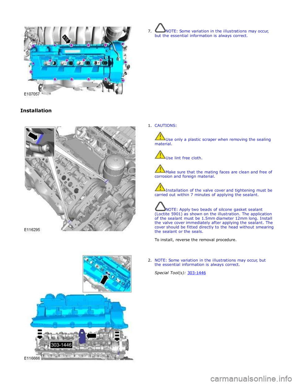 JAGUAR XFR 2010 1.G Manual Online  
 
 
Installation 7.  NOTE: Some variation in the illustrations may occur, 
but the essential information is always correct. 
 
1. CAUTIONS: 
 
 
Use only a plastic scraper when removing the sealing 