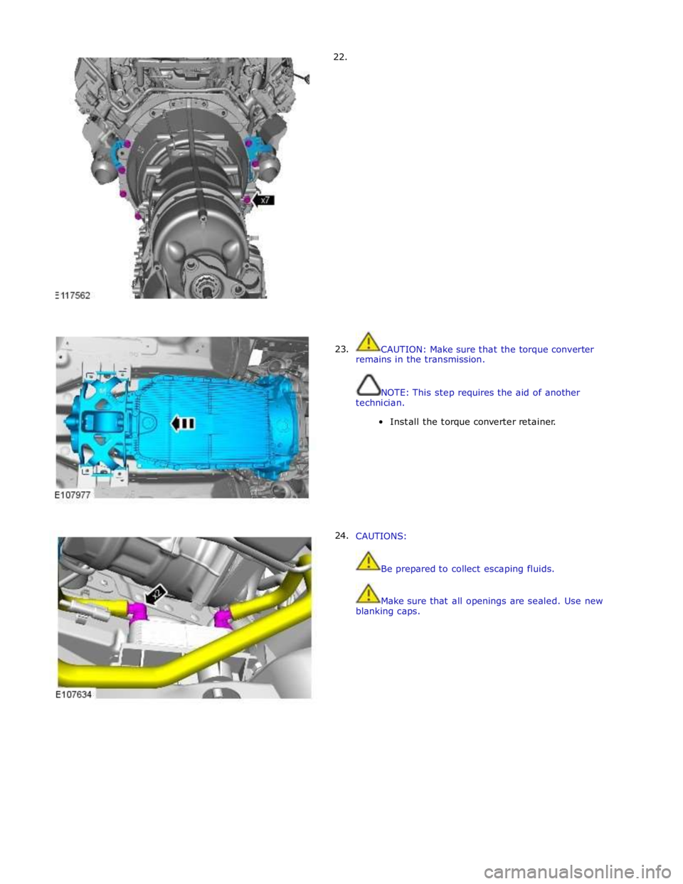 JAGUAR XFR 2010 1.G Workshop Manual 22.
23.
24.
CAUTION: Make sure that the torque converter
remains in the transmission.
NOTE: This step requires the aid of anot JAGUAR XFR 2010 1.G Workshop Manual 22.
23.
24.
CAUTION: Make sure that the torque converter
remains in the transmission.
NOTE: This step requires the aid of anot