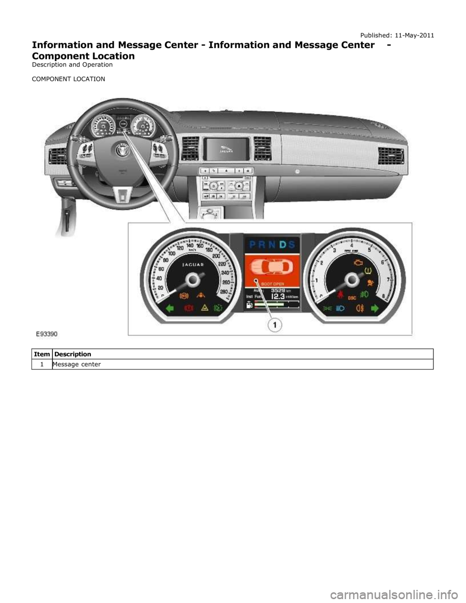 JAGUAR XFR 2010 1.G Workshop Manual 1 Message center  