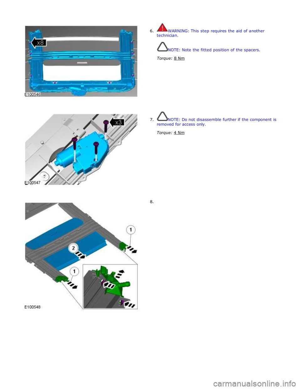 JAGUAR XFR 2010 1.G Workshop Manual
6. WARNING: This step requires the aid of another
technician.
NOTE: Note the fitted position of the spacers.
Torque: 8 Nm
7. NOTE: Do not disassemble further if the comp JAGUAR XFR 2010 1.G Workshop Manual
6. WARNING: This step requires the aid of another
technician.
NOTE: Note the fitted position of the spacers.
Torque: 8 Nm
7. NOTE: Do not disassemble further if the comp