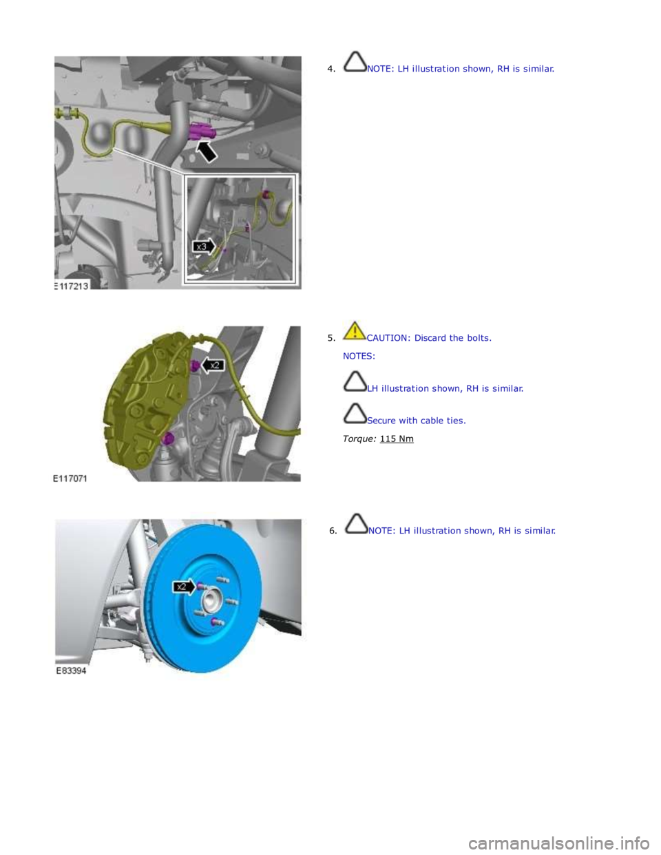 JAGUAR XFR 2010 1.G Workshop Manual
4. NOTE: LH illustration shown, RH is similar.
5. CAUTION: Discard the bolts.
NOTES:
LH illustration shown, RH is similar.
Secure with cabl JAGUAR XFR 2010 1.G Workshop Manual
4. NOTE: LH illustration shown, RH is similar.
5. CAUTION: Discard the bolts.
NOTES:
LH illustration shown, RH is similar.
Secure with cabl